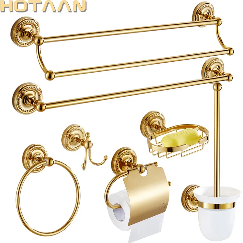 Sold Brass Bathroom Accessories Set Robe hook Paper Holder Towel Bar Towel Ring Gold Towel Rack HT-810900-T bathroom hardware set bathroom hardware accessories
