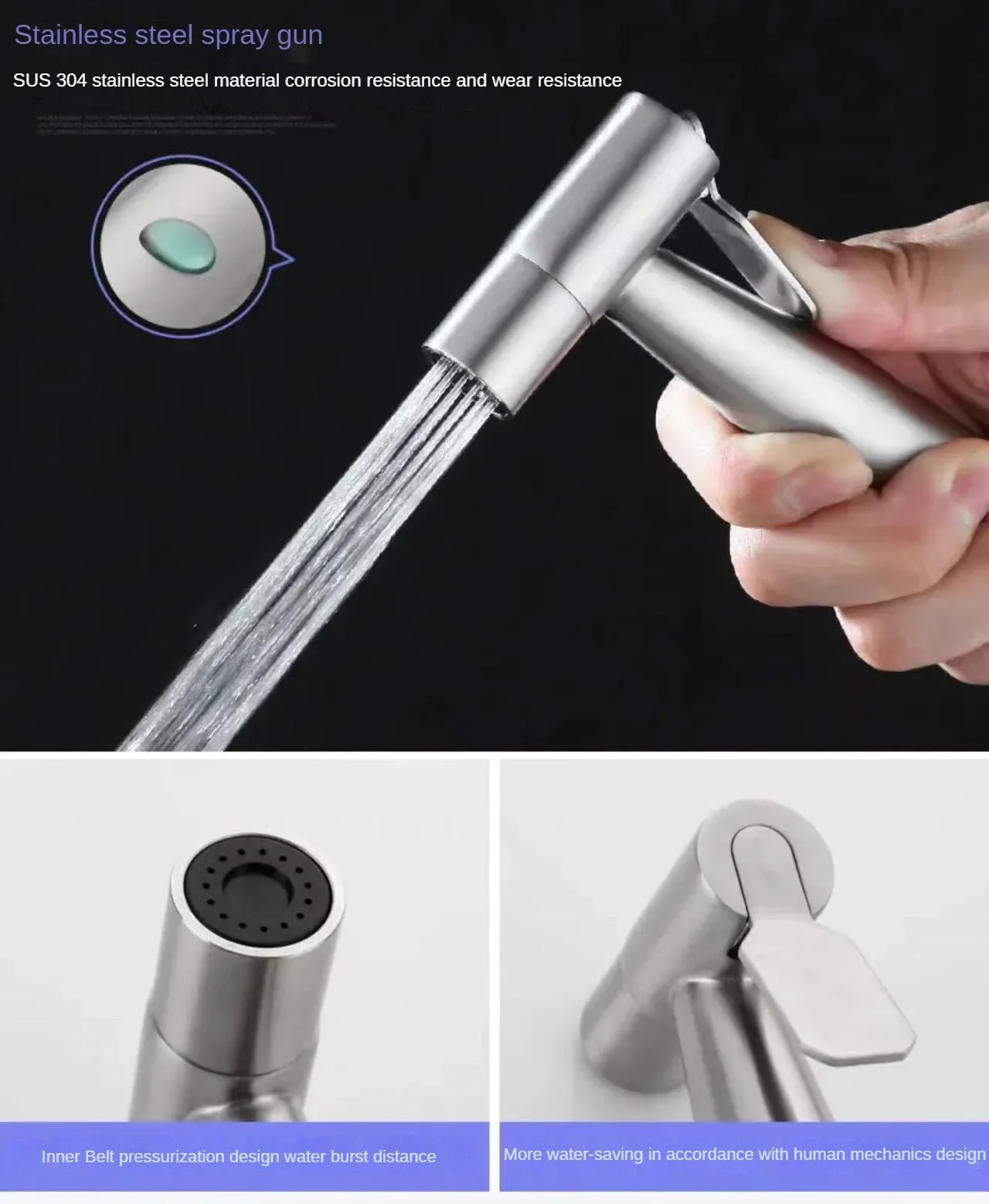 Bidet Spray Gun 304 Stainless Steel Toilet Companion Spray Gun Set Bathroom High Pressure Nozzle