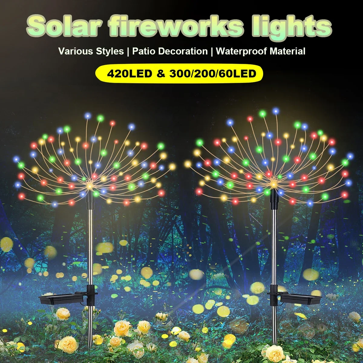 LED Solar Firework Lights Outdoor Waterproof Garden Fairy Lights 8 Lighting Mode Outdoor Dandelion Lawn Light For Landscape Lawn
