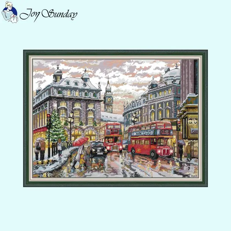 City Street Series Cross Stitch Kit Joy Sunday Aida 16ct 14ct 11ct White Fabric Printed Set DIY Embroidery Set Home Decor Crafts cross stitch kit