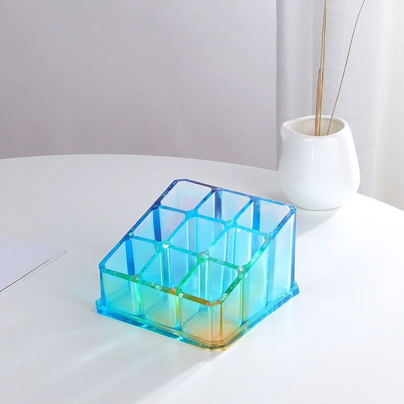 Y4QE Makeup Lipstick Storage Box Silicone Mold Resin Lipstick Holder Molds 9 Slot Resin Molds for DIY Crafts Making Craft