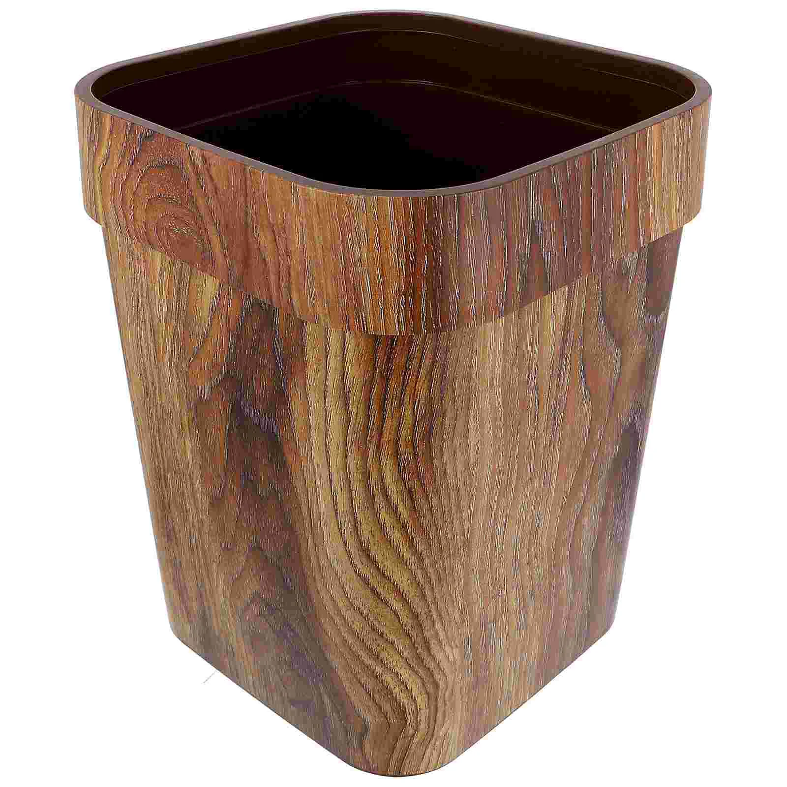 

Household Trash Can Imitation Wood Grain Waste Bucket Plastic Garbage Bucket