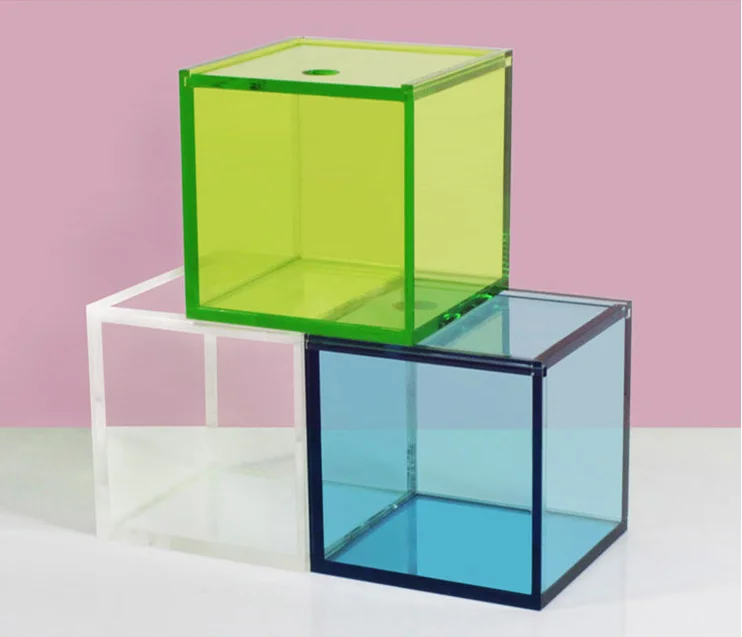 5MM Thick Colorful Translucent Sliding Cover Acrylic Display Box Square Cube for Home Decor,Make Up and Jewelry Storage Case