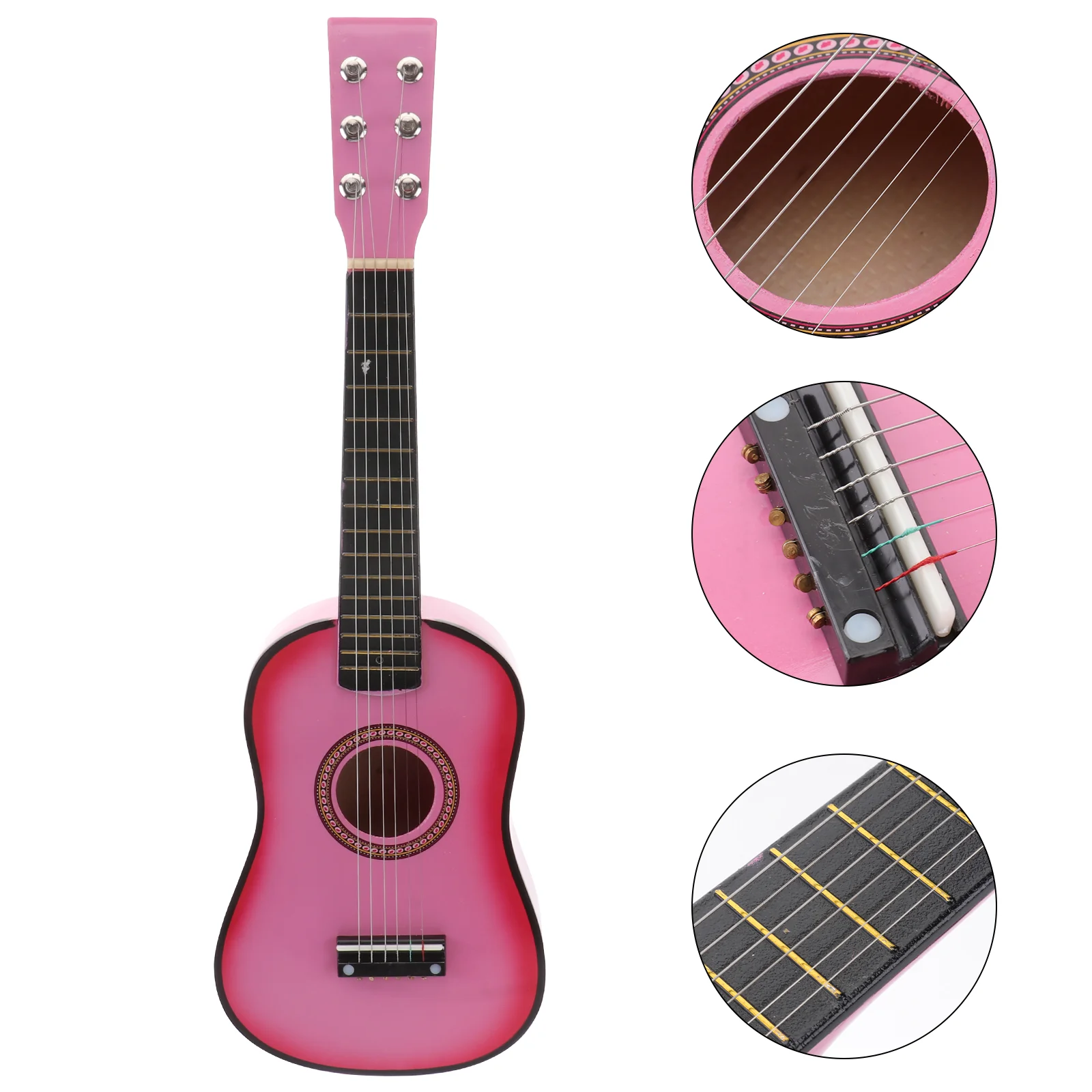 

23 Inch Folk Acoustic Guitar Beginner Music Instrument 6-String Guitar Kids Toy (Pink) Etc