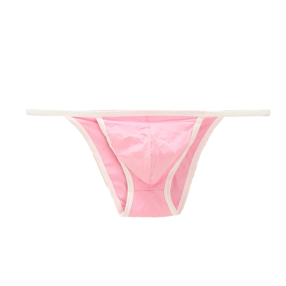 2023 Men Pink Bugle Pouch Thong Sexy Tanga String Bikini Contoured Pouch Fine Cotton Jersey Color Мужские Стринги