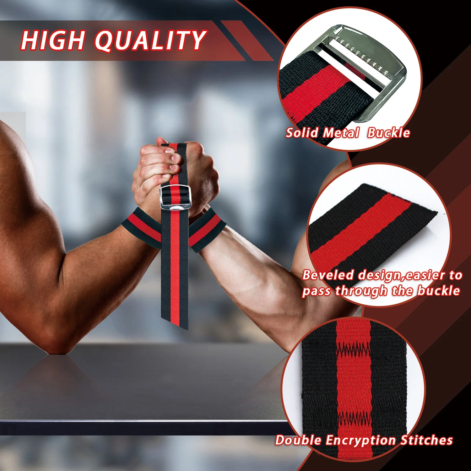4-Pack Arm Wrestling Straps with Metal Buckle 1.2m Long Competition Straps 1" & 1.5" Wide Adjustable Wrist Straps