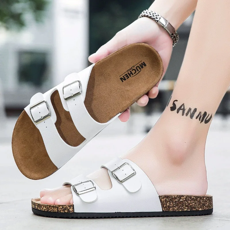 Mens Summer Retro Open Toe Slippers With Double Buckles