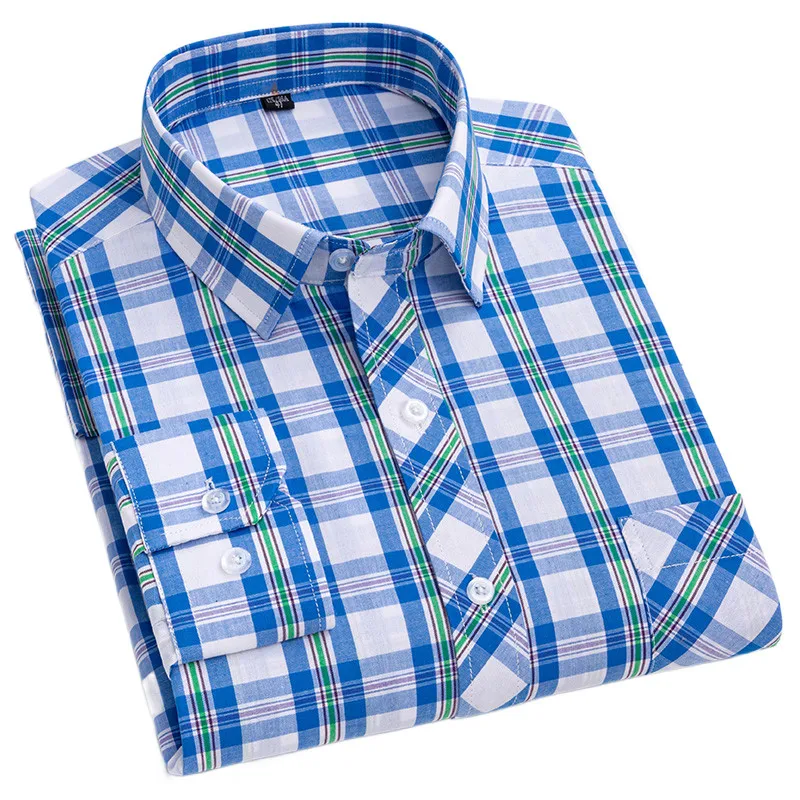 100% Cotton Men's Plaid Shirt Long Sleeve Spring Autumn Casual High Quality Slim Fit Button Up Social Dress Formal Home Male Top