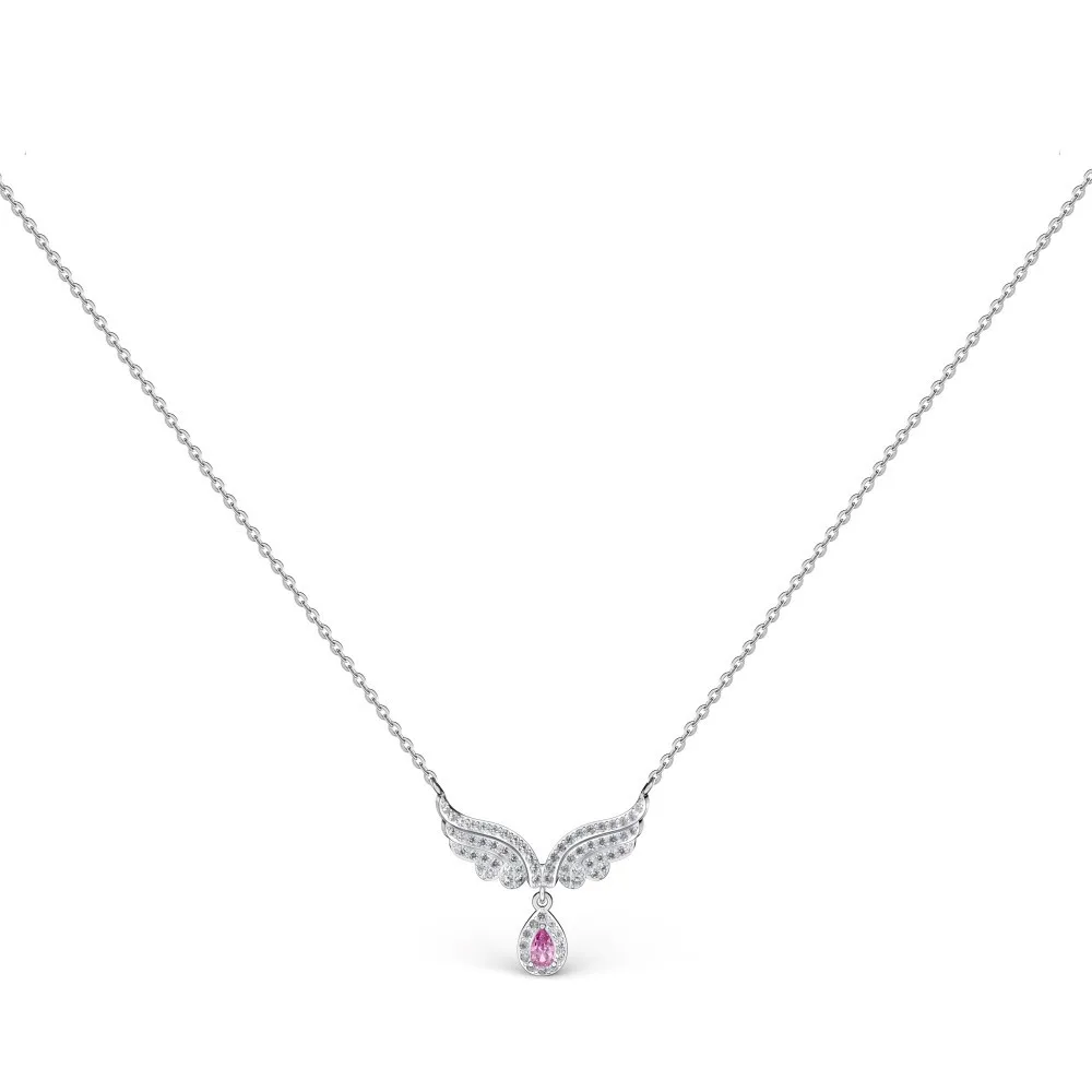 XUYUANFEN Cross Border New S925 Sterling Silver Necklace Women's Full Zircon Set Wings Droplet Pendant Luxury Wedding