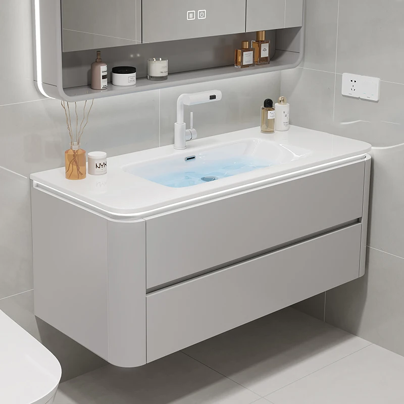 Bathroom Cabinet With Mirror Sink Vanity Plywood Slab Basin Floor-standing For Countertop High Quality Bathroom Cabinet