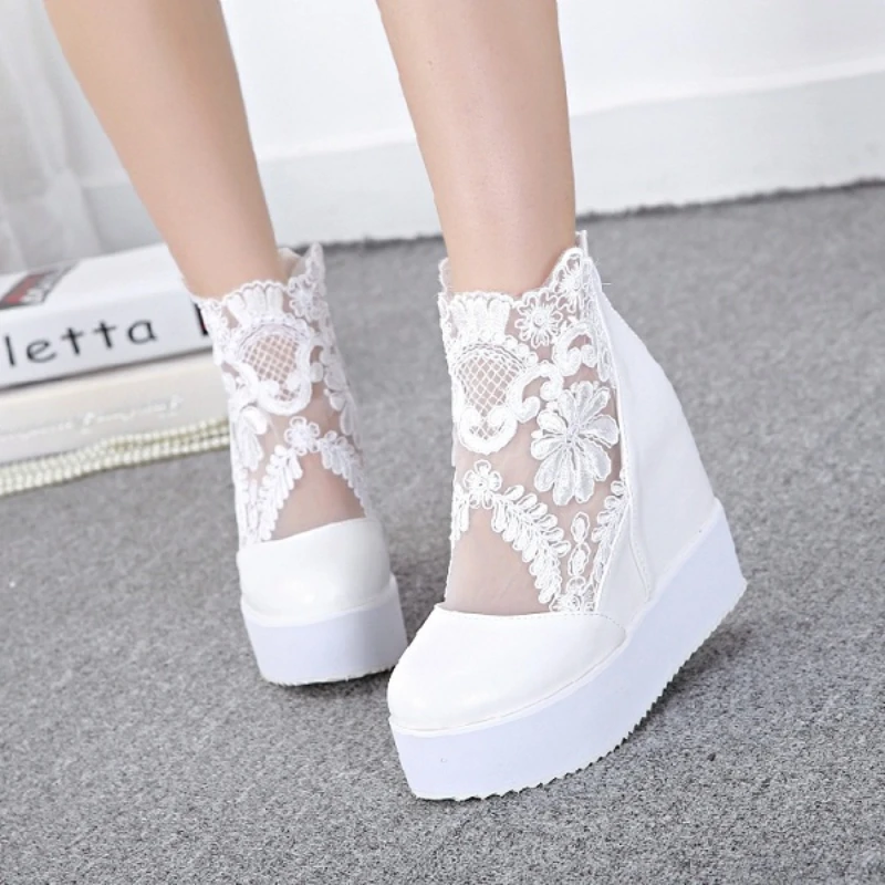 Fashion Women Lace Shoes Wedge Heels Platform Pumps Sandals High Heel Shoes Women's Platform Lace 3 Colors women high heels,platform high heels sandals,platform sandals