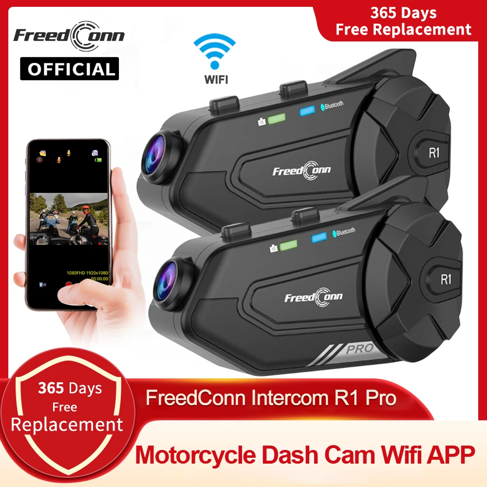 Freedconn R1 Pro Bluetooth interkom motocyklowy kask z zestawem słuchawkowym grupa głośnik słuchawki WiFi App motocykl kamera na deskę rozdzielczą Moto Auto Dvr