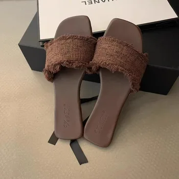 نعال بلون واحد، صنادل مسطحة مفتوحة الأصابع، شبشب كاجوال 4