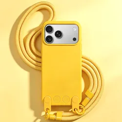 Elegant Crossbody Long Lanyard Phone Case with Skin - Touch Anti - Fall Liquid PC Cover - iPhone 15 (Lemon Yellow GS)