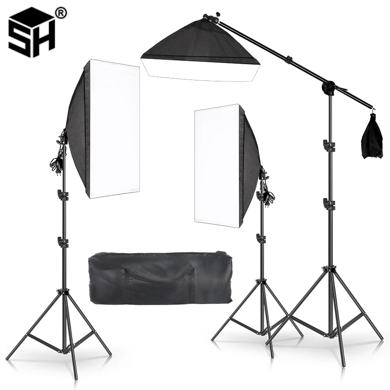 3Pcs Lighting Soft Box With Crossbar Continuous Lighting Kit Photo Studio Softbox Equipment With ,LED Blub,Tripod Stand