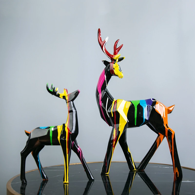 

Home Decor Colorful Geometric Sika Deer Figurine Modern Animal Miniaure Crafts Interior Cabinet Desktop Decoration Accessories