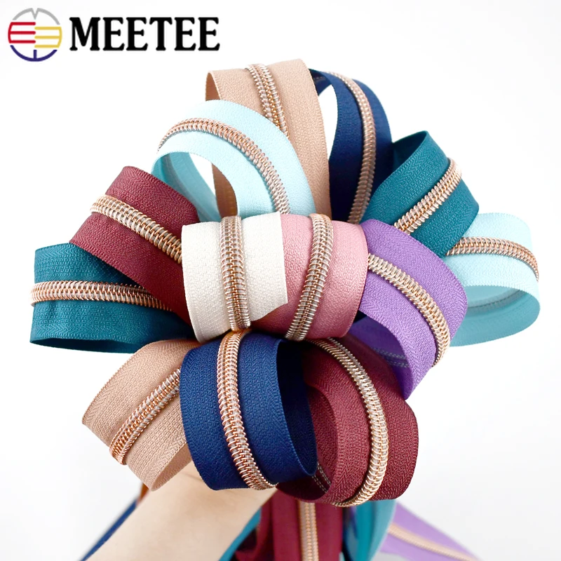 Meetee 5 재봉 지퍼 테이프, 가방 나일론 지퍼 신발 의류 플라스틱 지퍼 수리 키트, DIY 의류 액세서리, 1 m, 3 m, 5m