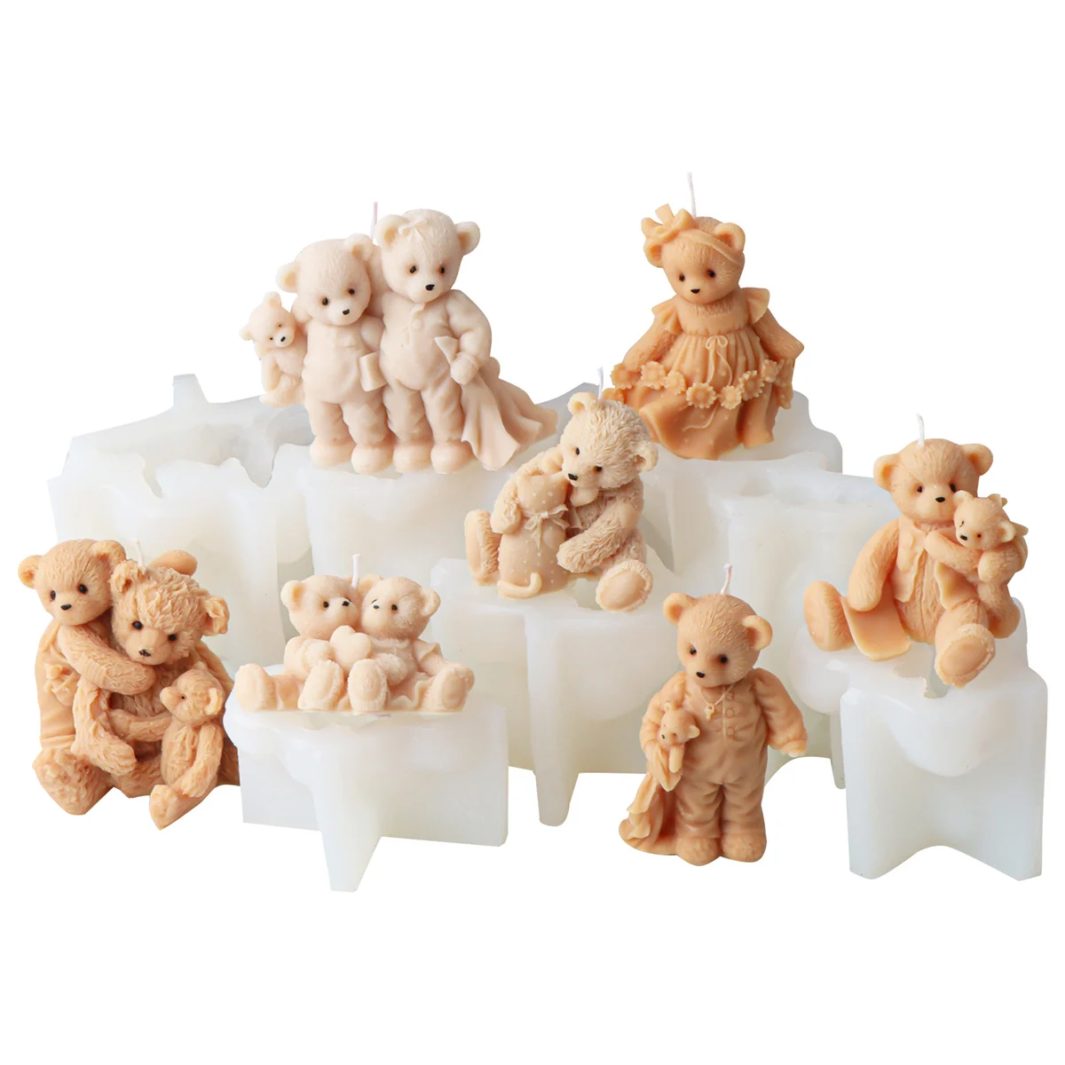3D Cute Bear Family Candle Mold Silicone Making Handmade Soap Craft Wax Resin Plaster Home Decorations Animals Mould Craft Gifts