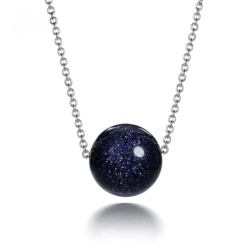 925 Sterling Silver Blue Sandstone Pendant Necklace for Women