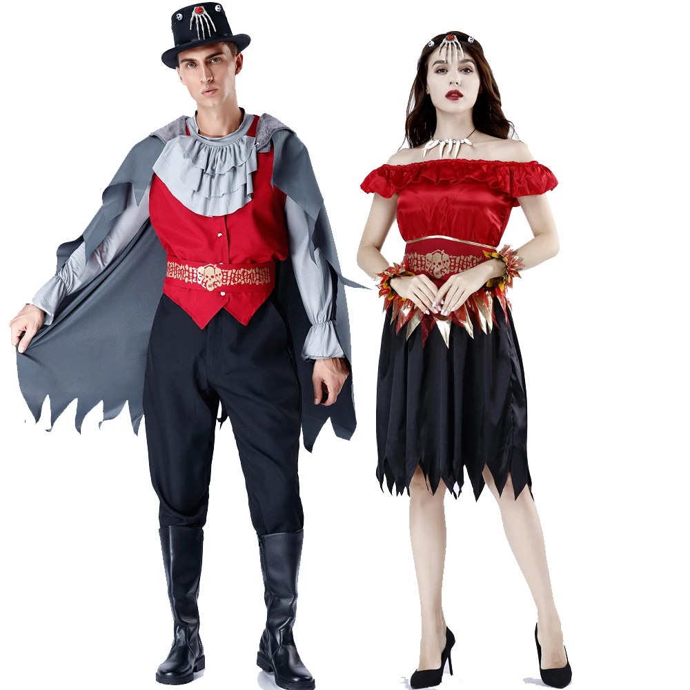 

Halloween Vampire Couple Costumes Men's Bloody Handsome Costume Womens Steampunk Vampiress Uniforms Blood Countess Kits