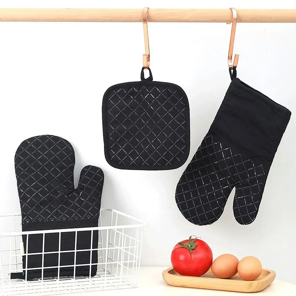 Kitchen Gloves Microwave Cotton Baking Gloves Anti-Scalding Heat Resistant Oven Mitts Non-Slip Insulation