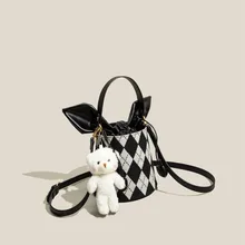 

Elmsk Casual Bag Women new Vinatge rhombus England bucket bag texture minority Messenger Bag Fashion versatile shoulder bag