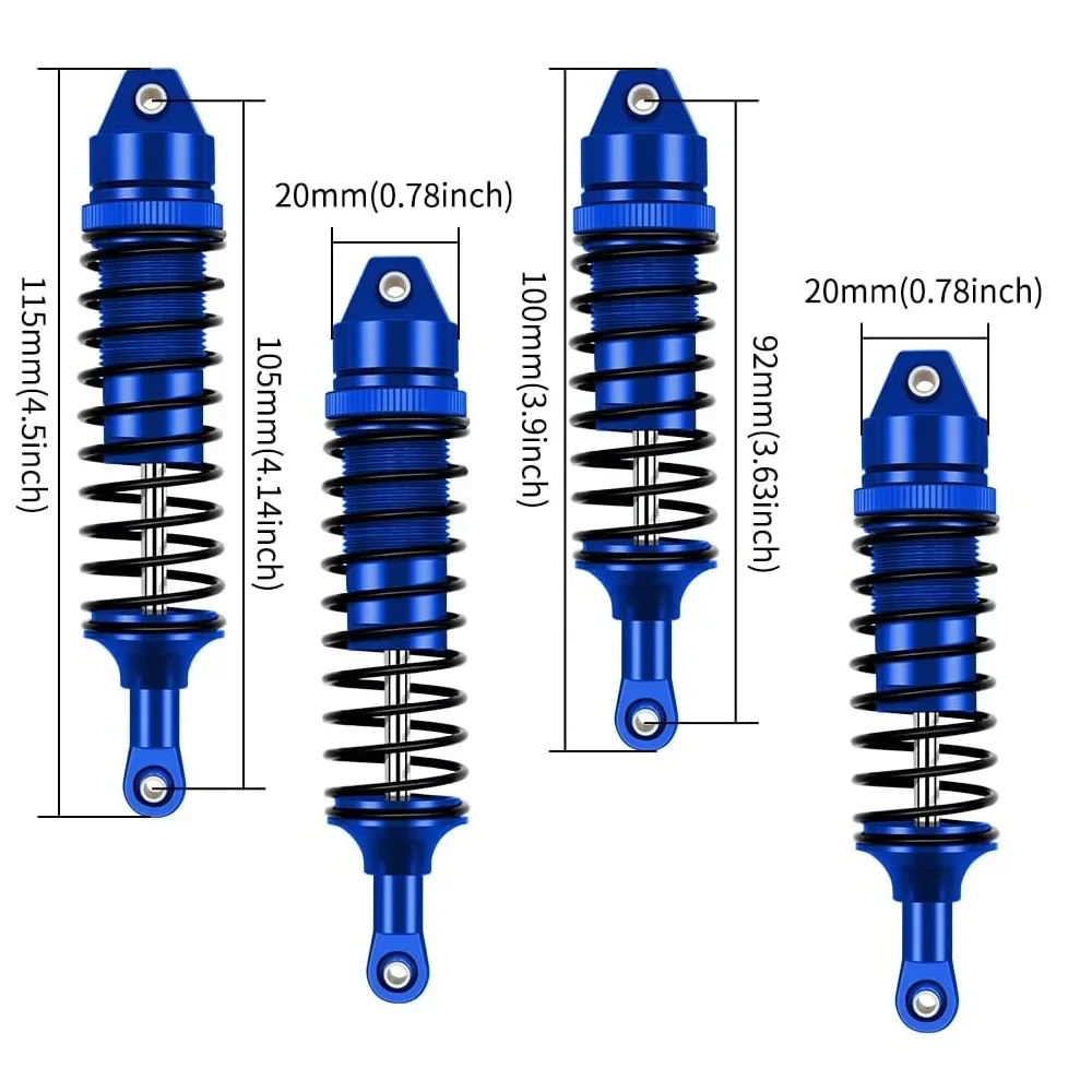 Amortisseurs RC métal pour Traxxas Slash 4x4, Stampede, Rustler - détail du corps et du ressort