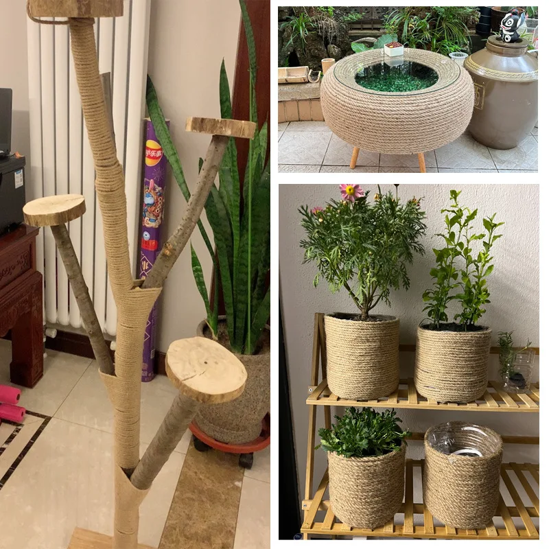 8mm 10m-50m 천연 황마 코드 헤비 듀티 꼬기 대마 트위스트 코드 Macrame 문자열 DIY 공예 수제 장식 애완 동물 긁기