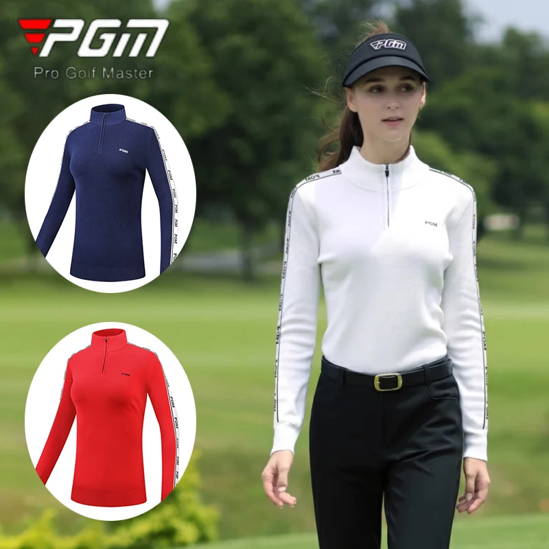 

PGM Women Keep Warm Golf Sweaters Ladies Knitted Zipper Collar Tops Women Coldproof Long Sleeve Golf Shirt Slim Sportswear
