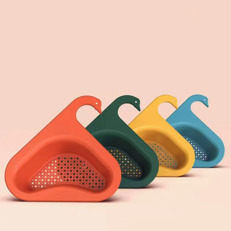 Collapsible Drain Basket Kitchen Sink Strainer Sponge Rack Filter Shelf Vegetable Fruit Drainer Swan Shape Reusable Storage Baskets