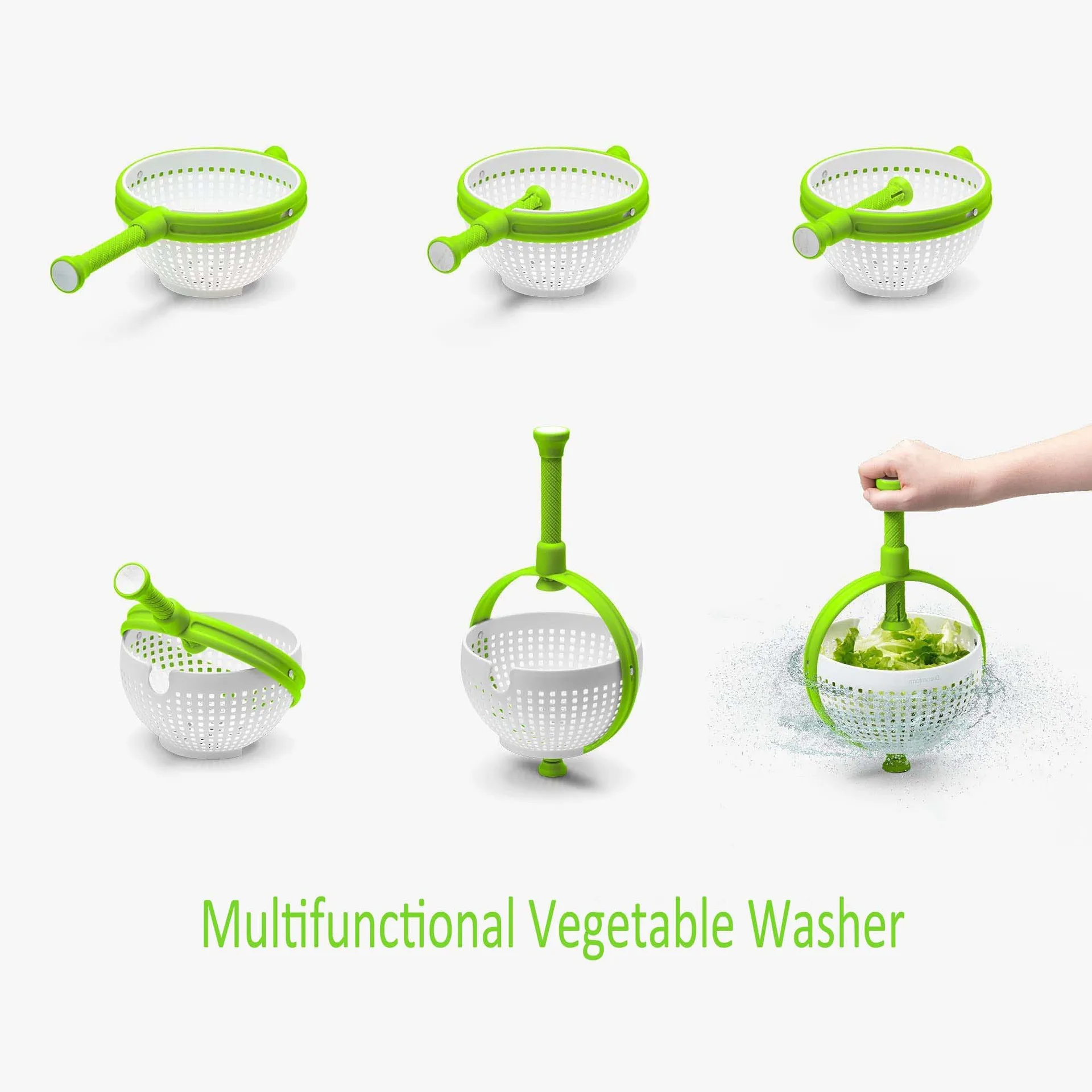 Collapsible Salad Spinner - Non-scratch Nylon Spinning Colander