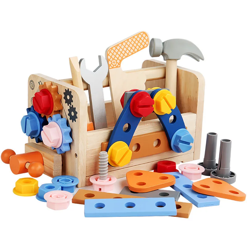 Children's Wooden Maintenance Toolbox Screws Disassembly Nut Simulation Portable Tool Table Children's Educational Wooden Toys 5