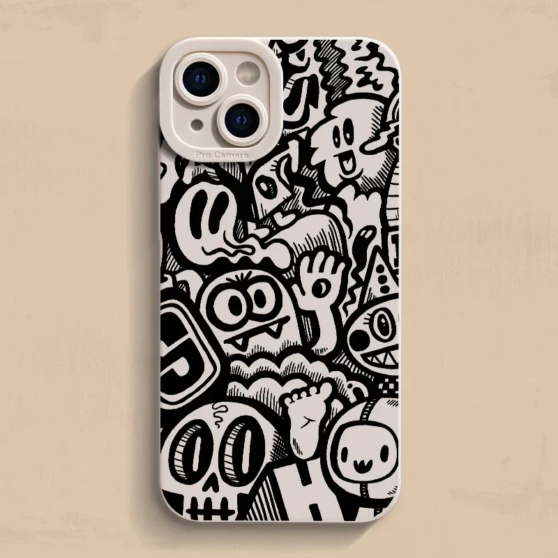 Black Graffiti Silicone Shockproof Matte Phone Case