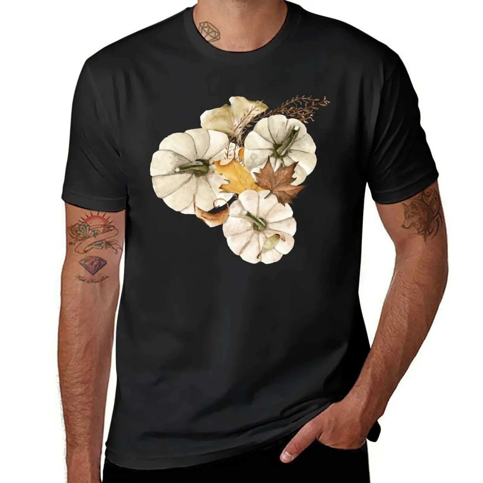 Neutral White Pumpkins for Fall T-Shirt heavyweights oversizeds men t shirt