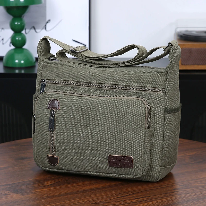 Men's Multi Pocket Casual Shoulder Bag - Adjustable Shoulder Strap, Zipper Closure, Ideal for Daily Commuting