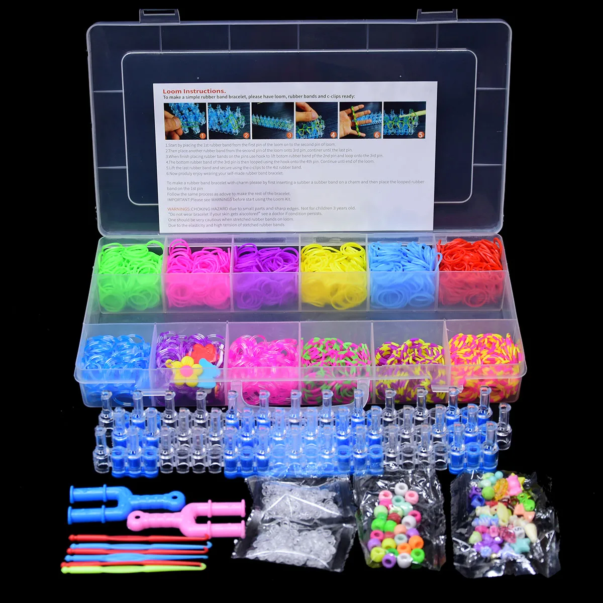 Elastic Rubber Loom Bands DIY Tool Set Box Weave Bracelet Handicraft Girl Gift Children Kids Toys Teenage 8 10 Years 1800pcs