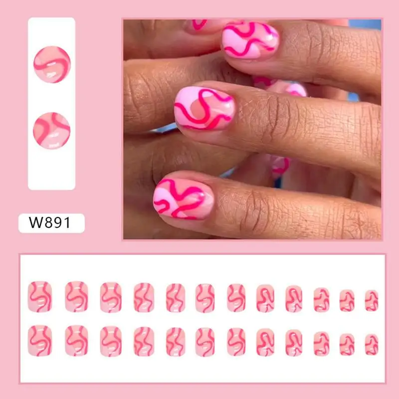 

Short False Nails Pink 24pcs Pink Press On Fake Nails Tips With Glue False Nails Design Butterfly Lovely Girl False Nails