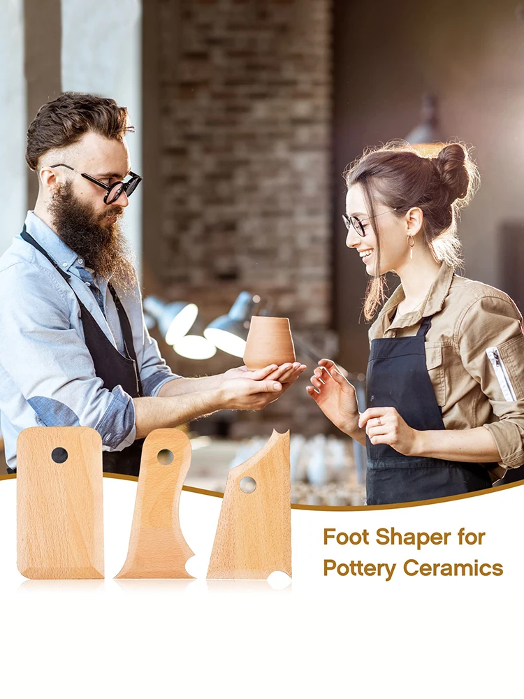 7 PCS Pottery Trimming Tools Pottery Clay Foot Shaper Tools Wooden Texture Profile Rib Bundle Foot Shaper