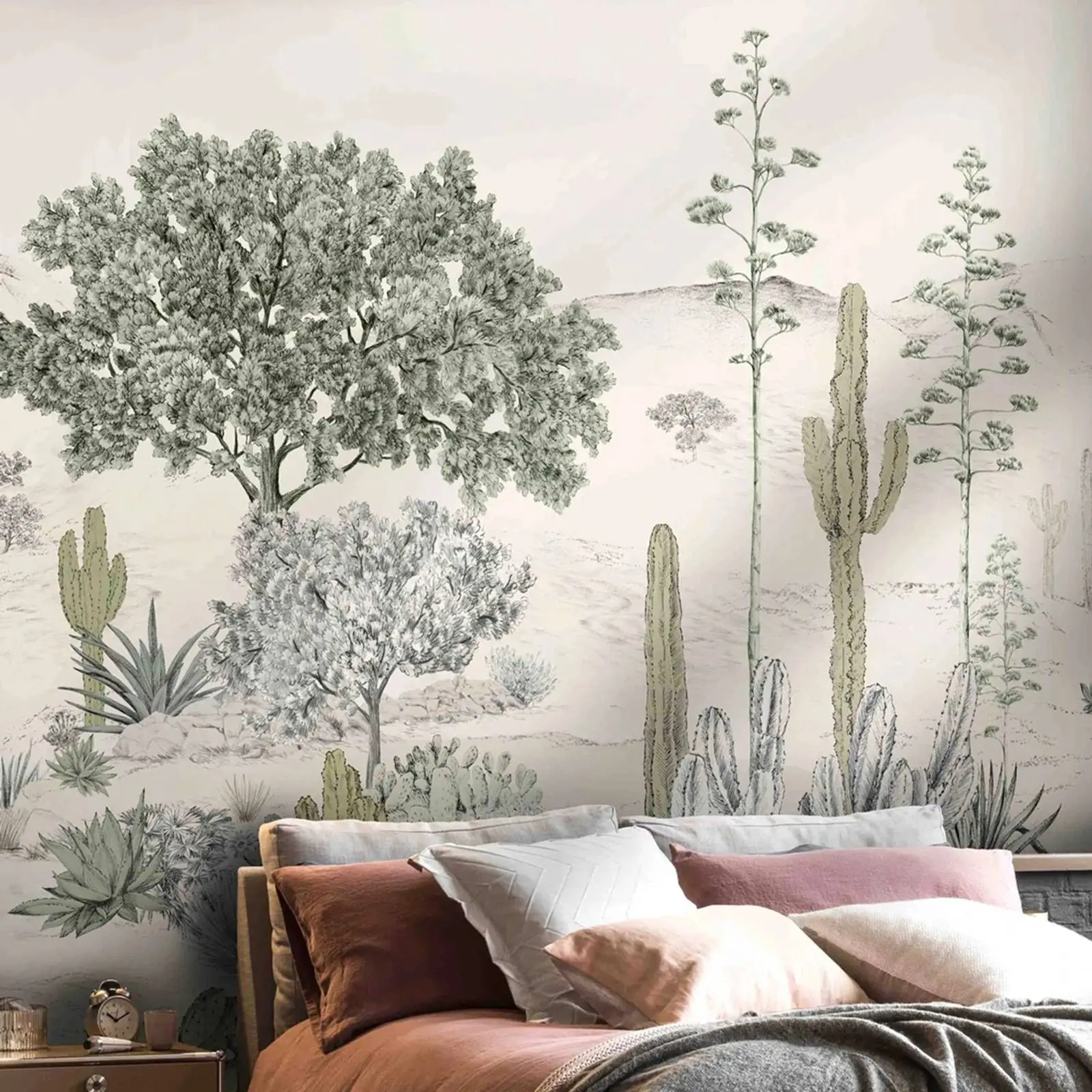 Succulentes Behang Natuur Kleur, Landschap Behang Met Illustraties Van Vetplanten, Agaves En Desert Oaks| | - AliExpress