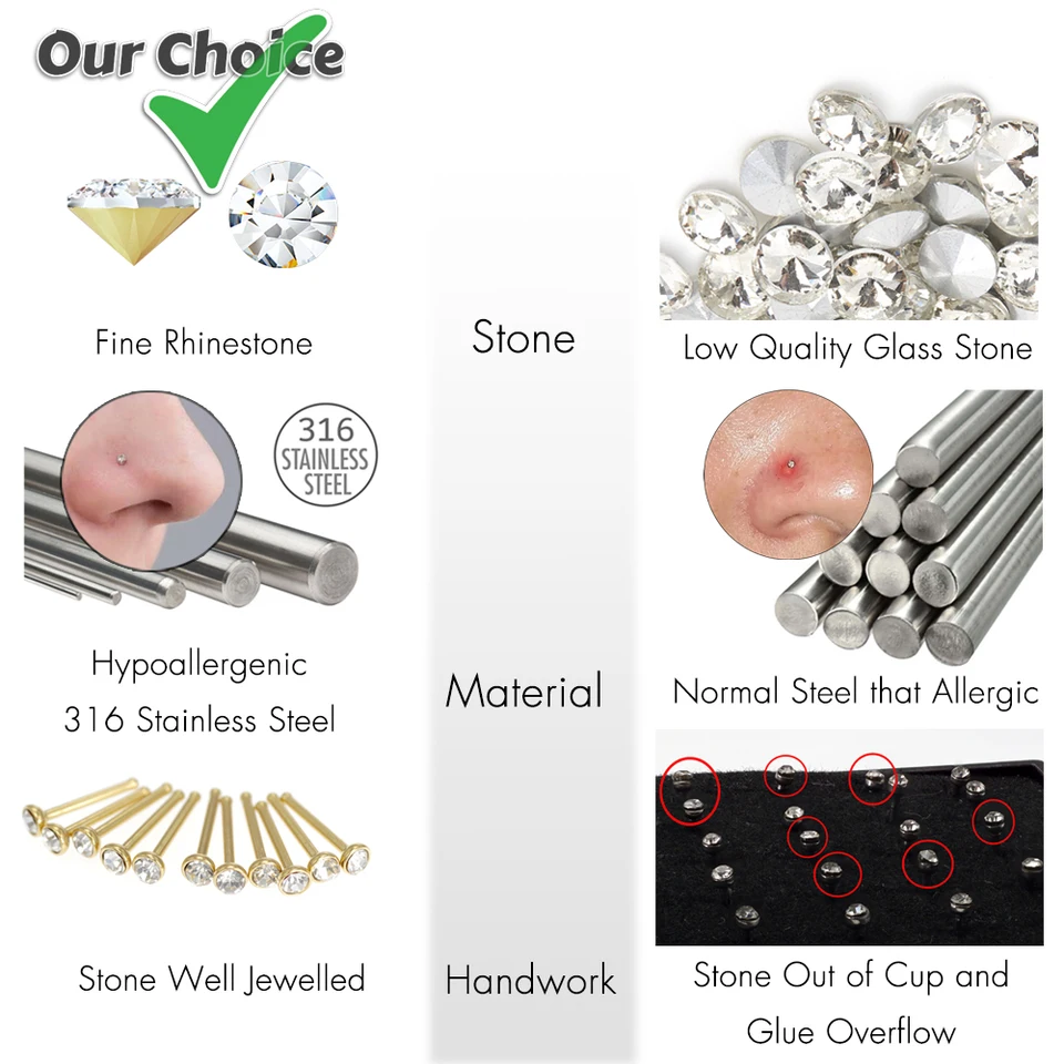 10 Pezzi Di Titanio Curvo Naso Borchie Acciaio Chirurgico - Foto 8