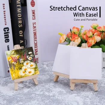 3 pezzi/6 pezzi mini tela e set di cavalletti mini pannelli di tela mini cavalletti in legno, per bambini che disegnano, pittura a olio e graffiti fai da te