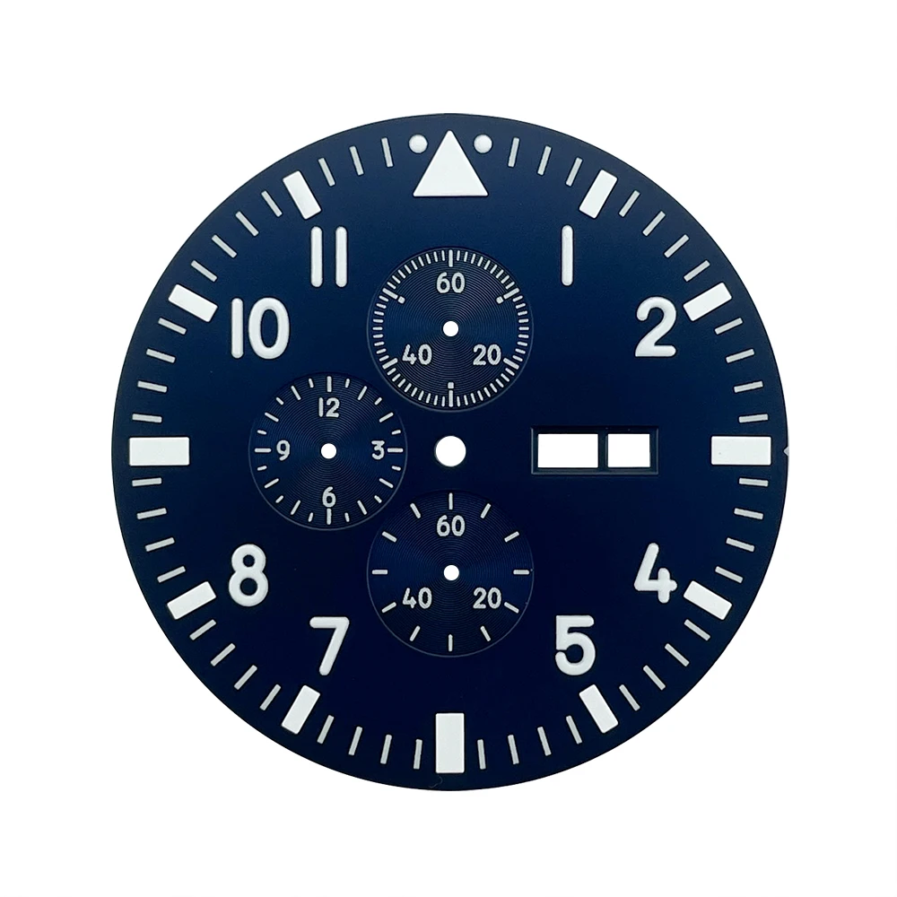 Blue Copper Chronograph Watch Dial with Luminous Numerals