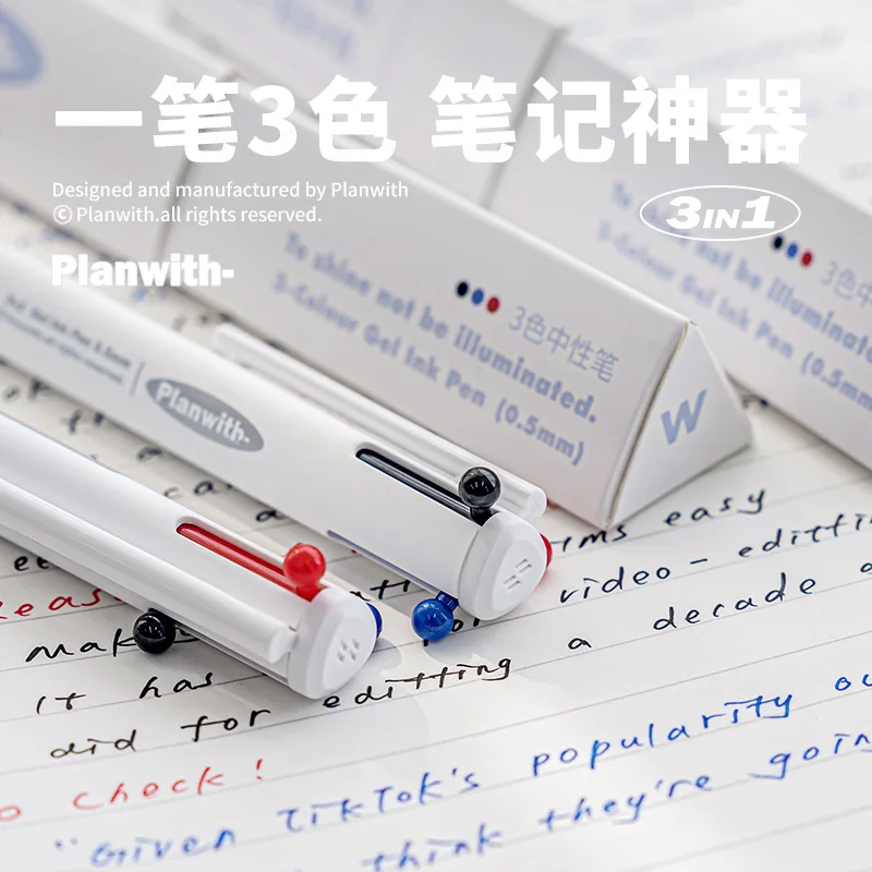 Planwith 1pcs Triangular Multi Color Pens Multi Functional Three Color Module Note Gel Pen Note editing Pen, Office Meeting Pens 5