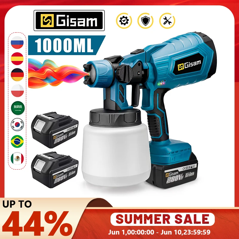1000ML 무선 전기 스프레이 건 강력한 HVLP 페인트 분무기 Makita 18V 배터리 핀 용 자동 가구 강철 코팅 에어 브러시