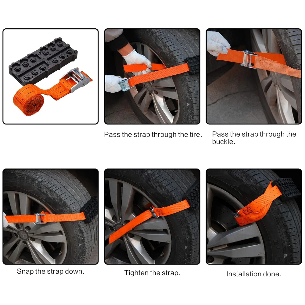 Anti-Skid Tire Chain Emergency Anti-Skid Tire Blocks High Strength Snow Chains Mud Sand Traction Device Winter Driving