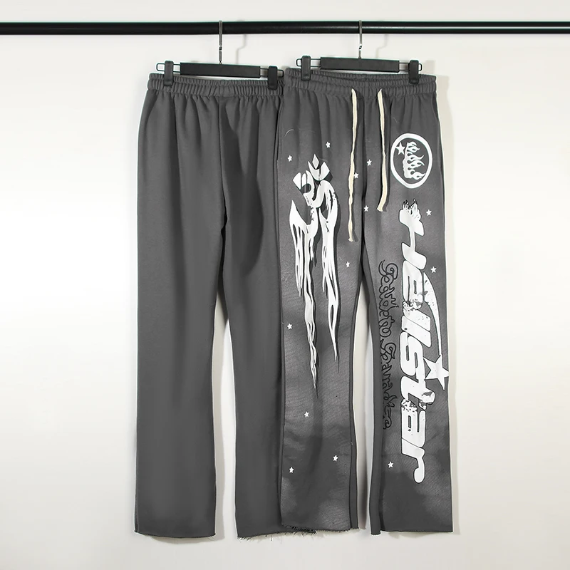 

Hip Hop Black Hellstar Studios Pants Men Women Vintage Hellstar Pants High Street Sweatpants Terry Flame Flare Trouser Techwear