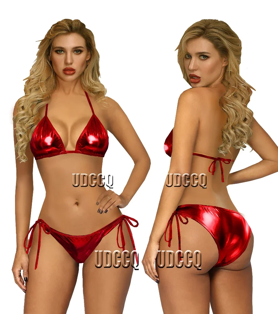 Sexy Metallic PVC Faux Leather Underwear Babydoll Lingerie
