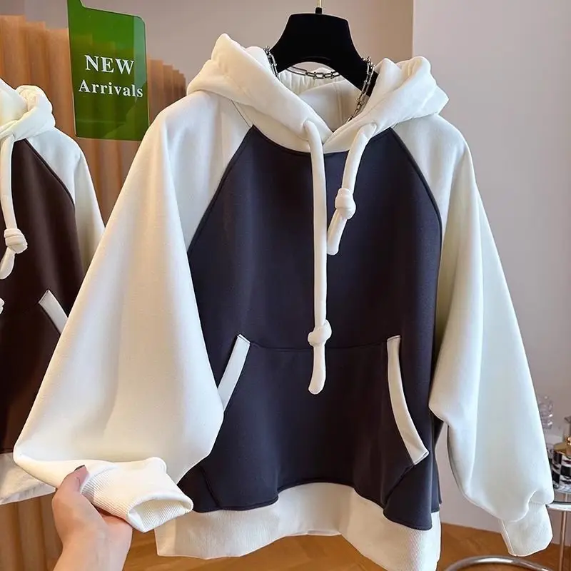 Women Men Hoodies Fashion Autumn Winter Hooded Pullovers Contrast Color Raglan Sleeve Streetwear Female Hip Hop Hoodie
