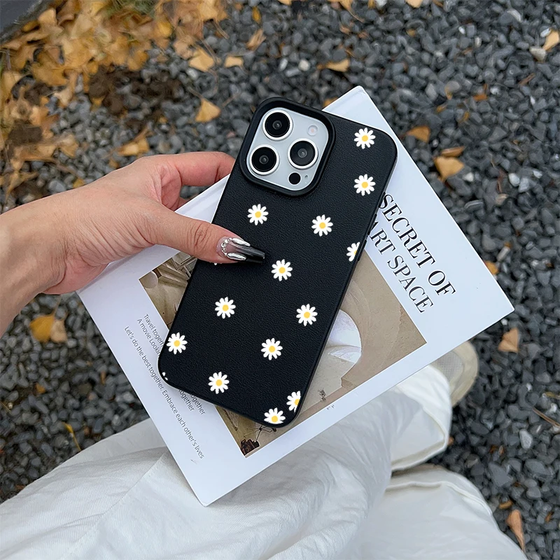 Daisy Flowers Lichee Pattern Silicone Leather Cover