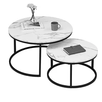 Table basse Bergame en marbre 2 en 1 pour salon, côté canapé, rond, bureau à thé, meubles en bois, support en métal noir 1
